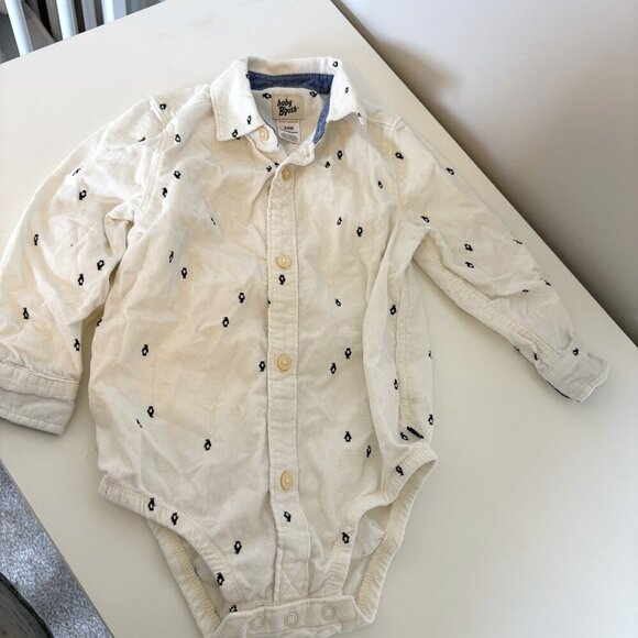 OshKosh B'gosh long sleeve button down shirt white penguins 24m toddler baby - Picture 1 of 7
